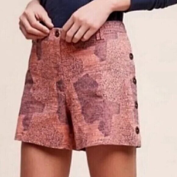 CARTONNIER ANTHROPOLOGIE Island Hopper Shorts Pink Navy Blue Printed Cotton Boho - Picture 1 of 14